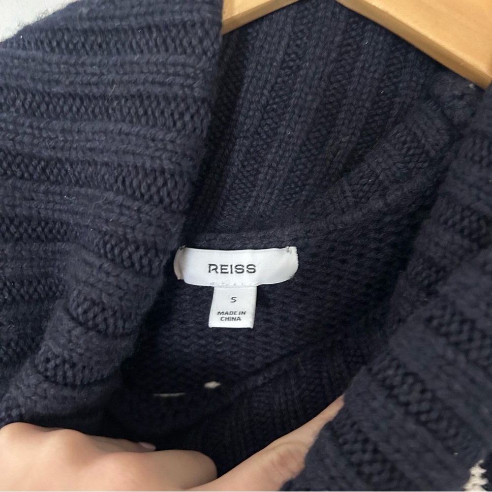 REISS Emma Navy Blue Cream Fair Isle Turtleneck Sweater - Picture 4 of 10